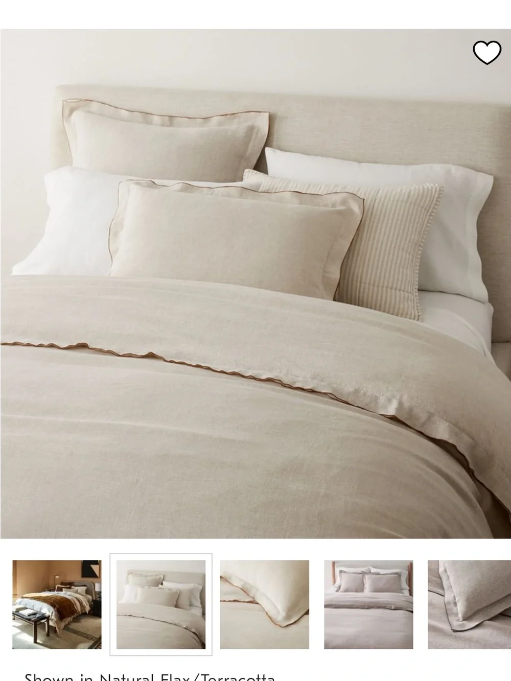 West Elm Natural Flax Linen Duvet Cover with Terracotta Piping